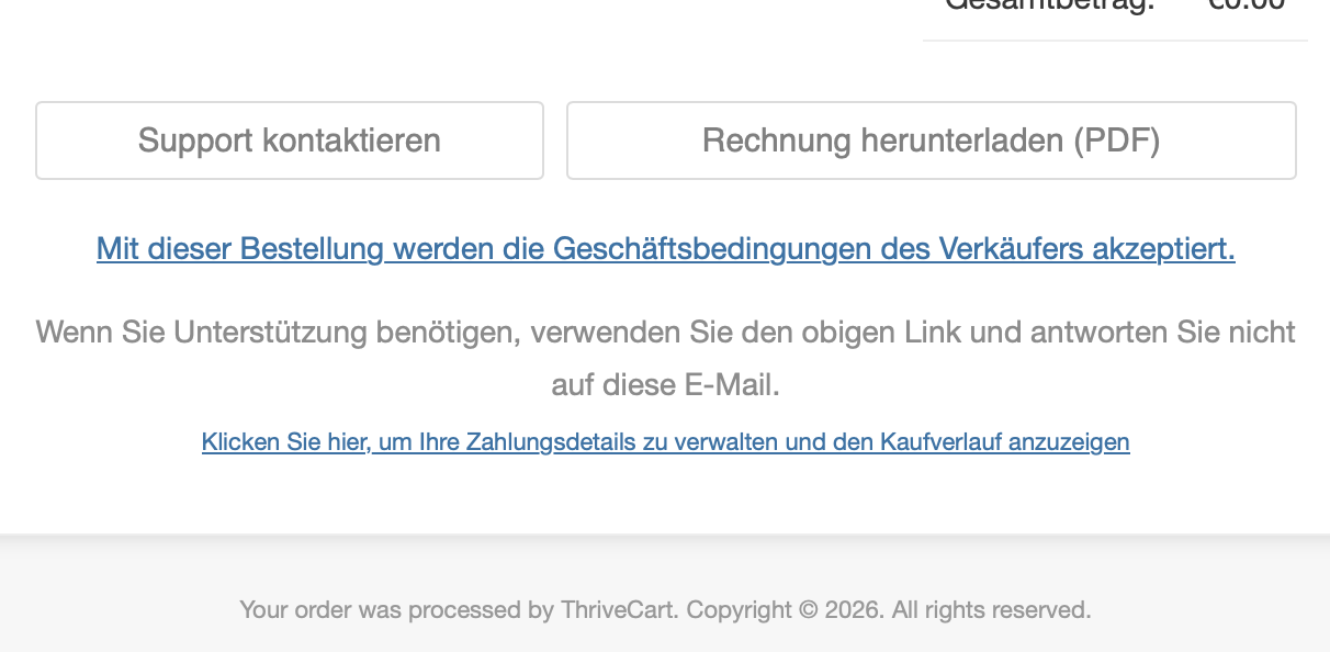 Ende der ThriveCart-Rechnungs-E-Mail mit dem Link zur Verwaltung der Zahlungsdetails